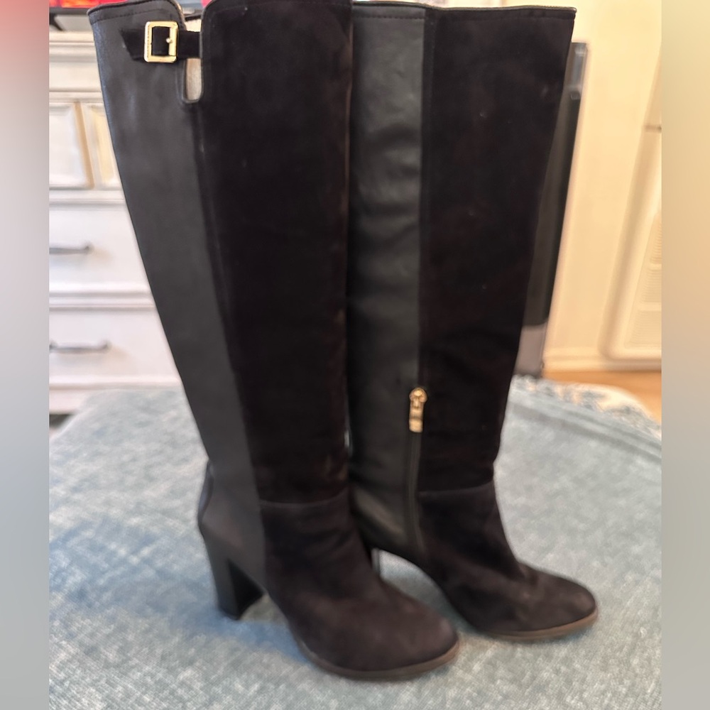 Vince Camuto black leather and suede boots